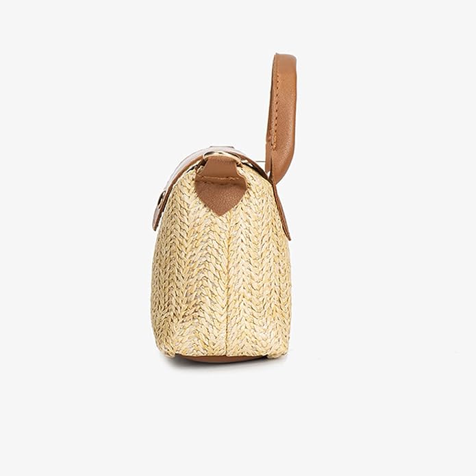 Women’s Woven Straw Handbag with Adjustable Shoulder Strap Beige & Brown