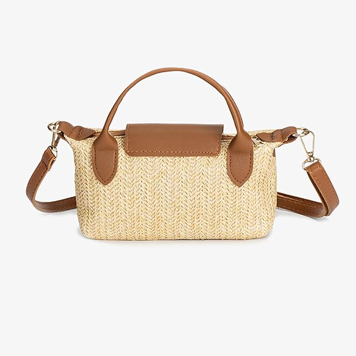 Women’s Woven Straw Handbag with Adjustable Shoulder Strap Beige & Brown